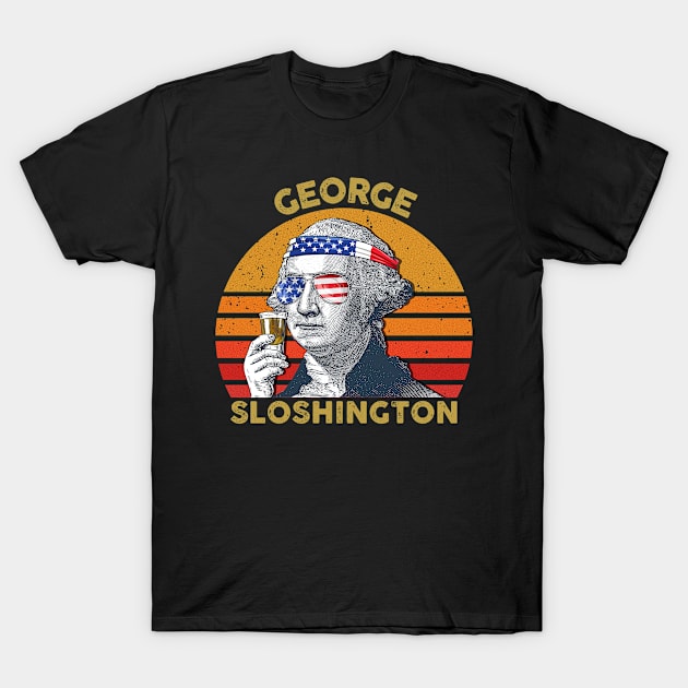 Vintage USA President Drinking George Sloshington 4th Of July American Flag T-Shirt by for shop